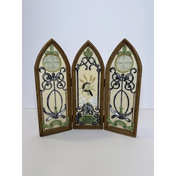 Vintage Christian Triptych Plaque Galatians 6:7 Gothic Arch Hinged Wall Decor - Picture 1 of 5